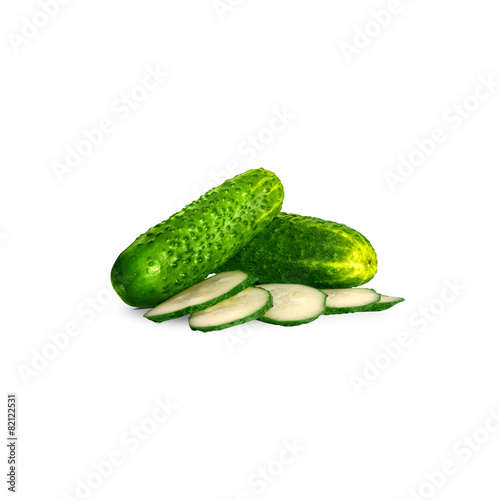 Cucumber and slices isolated over white background