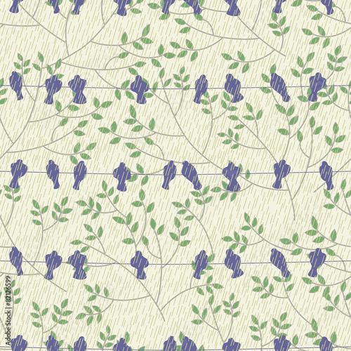 Seamless abstract pattern. Birds in the rain.