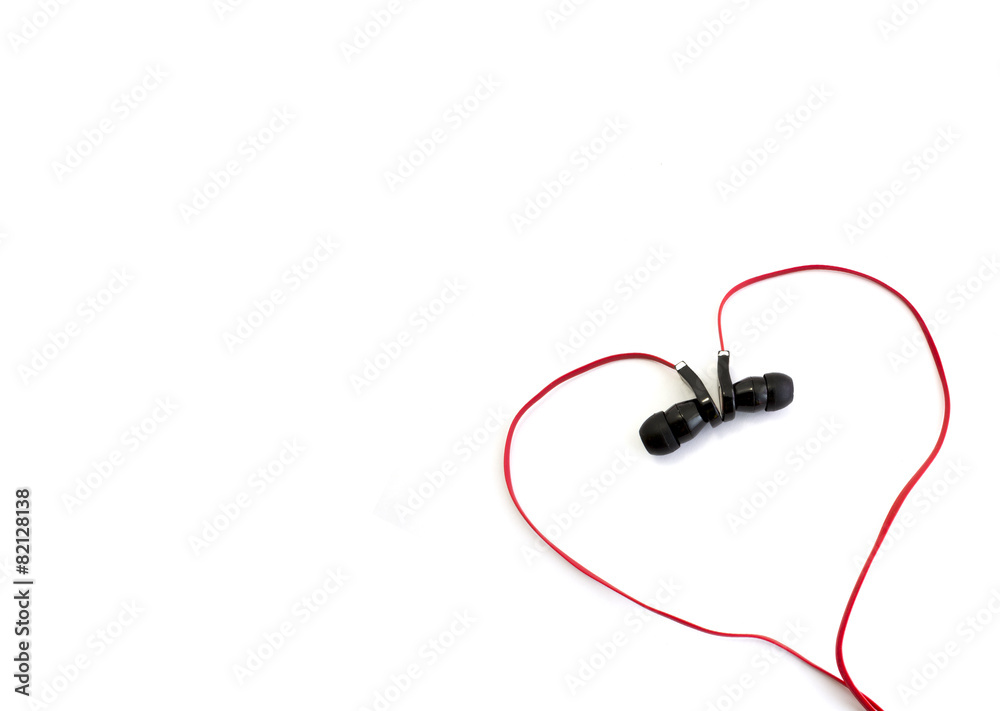 red earphone setting in heart shape and spacing for caption red earphone setting in heart shape and spacing for caption