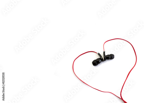 red earphone setting in heart shape and spacing for caption