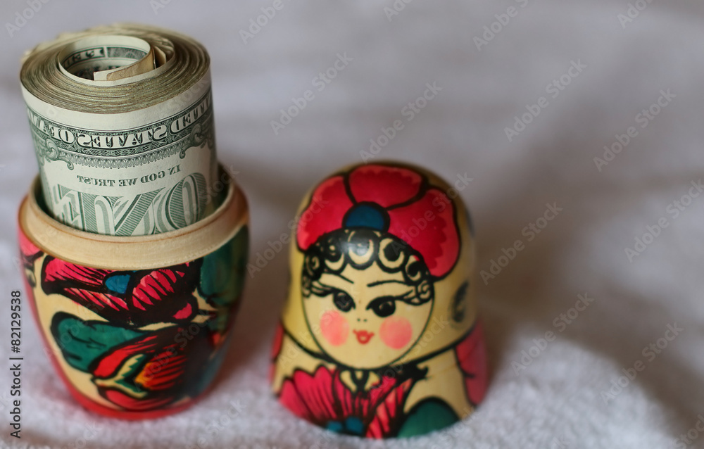 Matryoshka dolls colorful piggy bundle of money