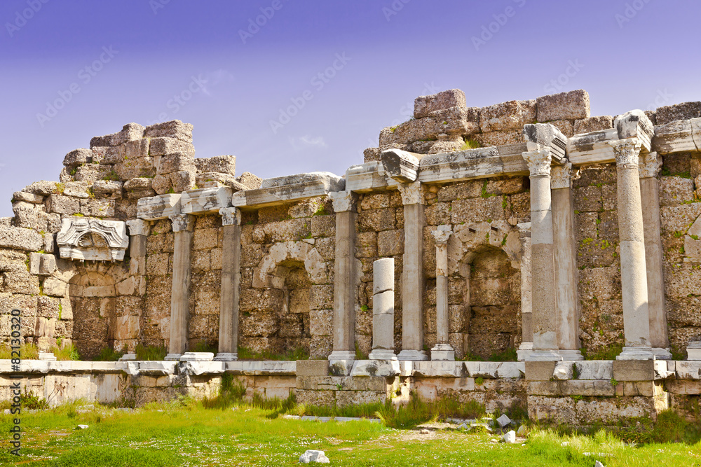 Byzantine hospital ruins in Side, Turkey.