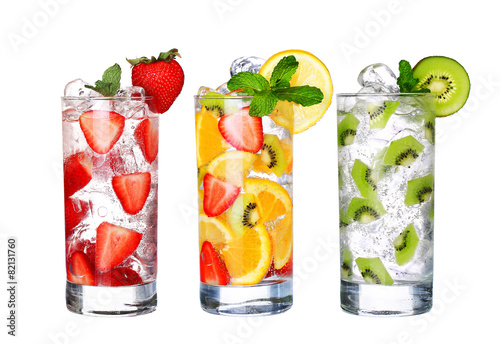 Glass Of Cold fruit Drinks collection  isolated on white backgro
