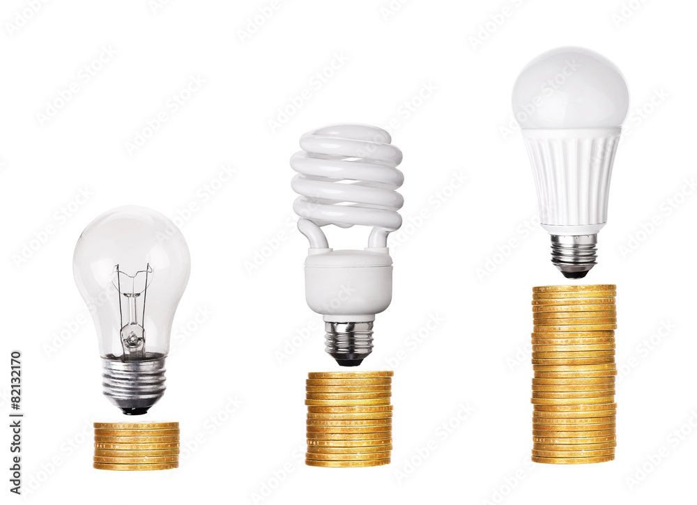set of Light Bulb LED CFL Fluorescent isolated on white backgr set of Light Bulb LED CFL Fluorescent isolated on white backgr