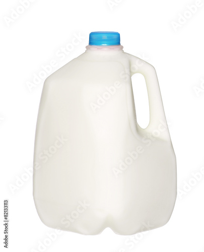 gallon Milk Bottle with blue Cap Isolated on White Background.