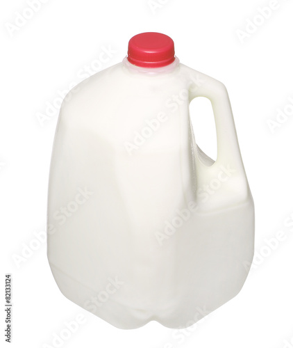 gallon Milk Bottle with Red Cap Isolated on White Background.