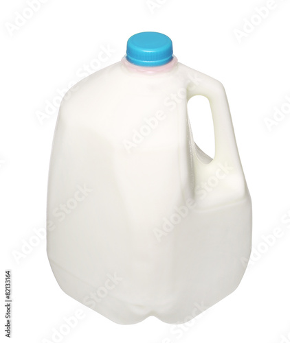 gallon Milk Bottle with blue Cap Isolated on White Background.