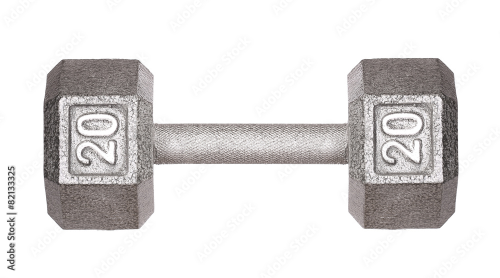 Fitness exercise equipment dumbbell weights isolated on white ba