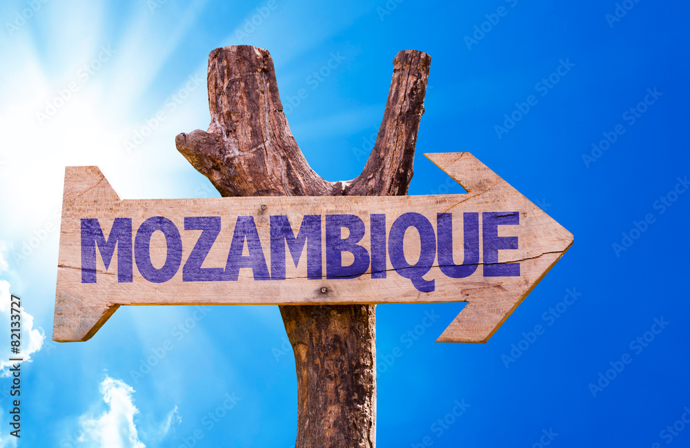 Mozambique wooden sign with sky background