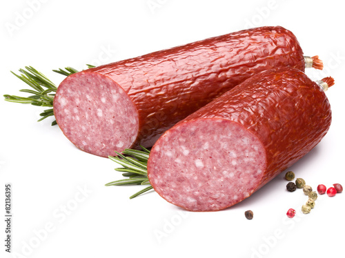 Smoked sausage salami isolated on white background cutout photo