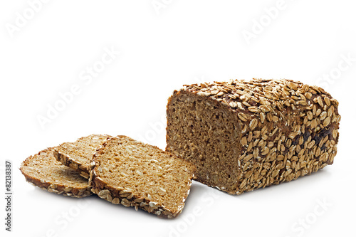 bread with whole grain and seeds isolated on white