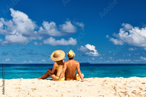 Couple on a beach at Seychelles