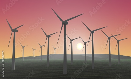 Wind farm at sunset - 3D rendered illustration