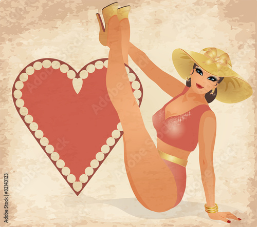 Casino Hearts poker cards pin up woman, vector illustration