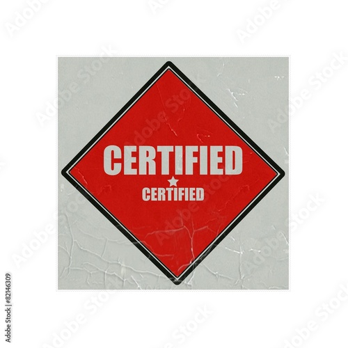 certified white stamp text on red background