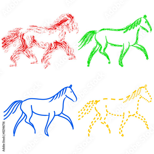 set  colors horses outlines. vector collection