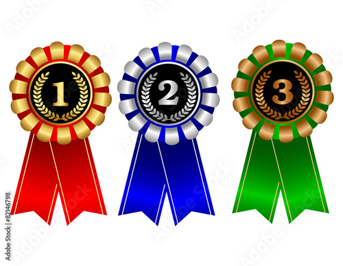 Gold silver and bronze award ribbons
