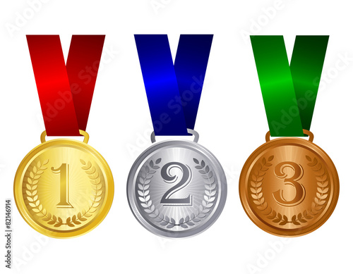 Gold silver and bronze medal with ribbon