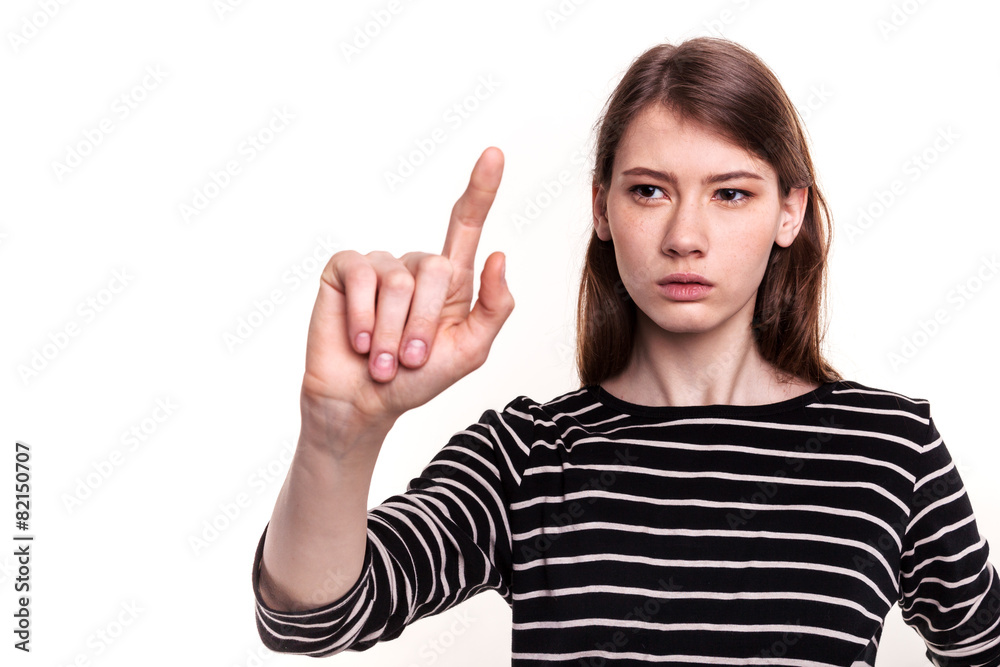 Young Woman Pointing Touching Graph Chart Screen Stock image Young Woman Pointing Touching Graph Chart Screen Stock image