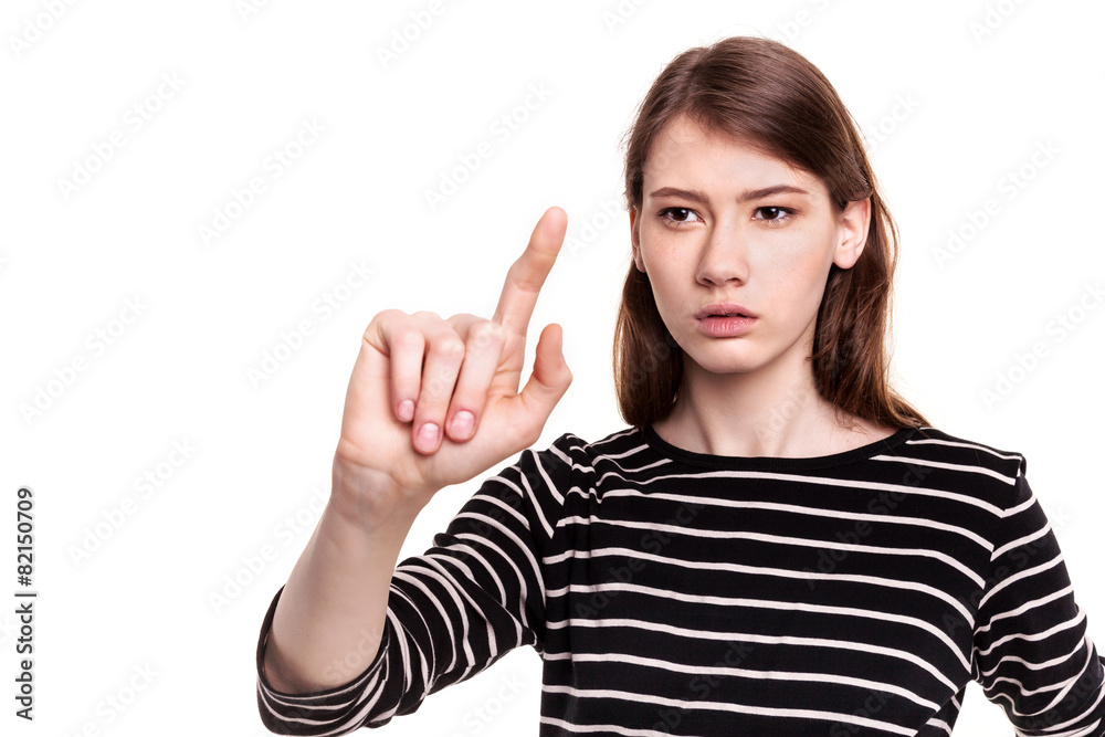 Young Woman Pointing Touching Graph Chart Screen Stock image Young Woman Pointing Touching Graph Chart Screen Stock image