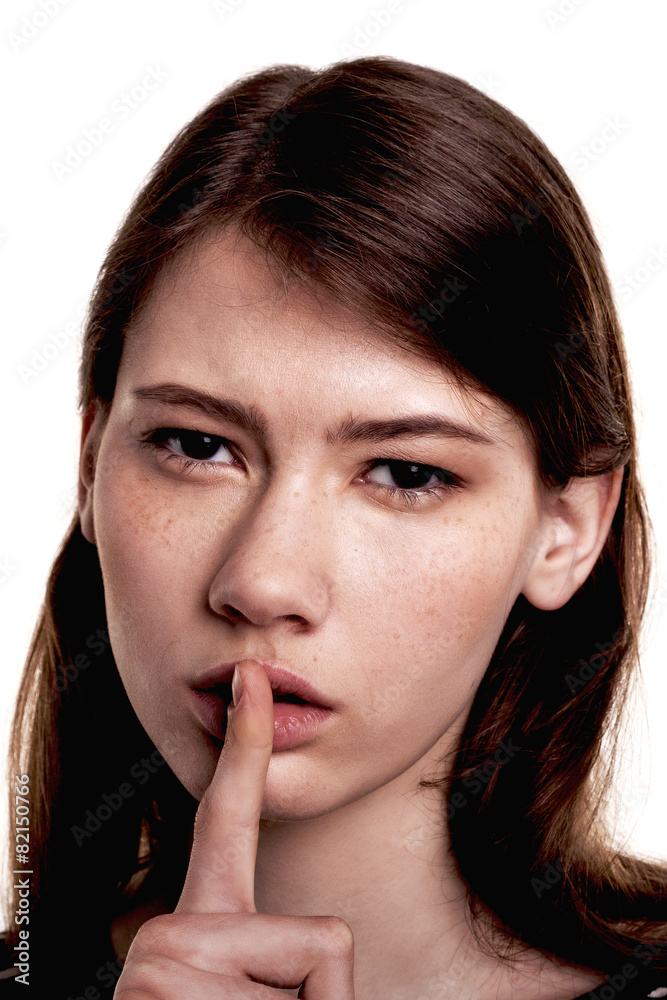 Shhhhh Woman! Finger On Lips. Silent - Silence Stock Image Shhhhh Woman! Finger On Lips. Silent - Silence Stock Image