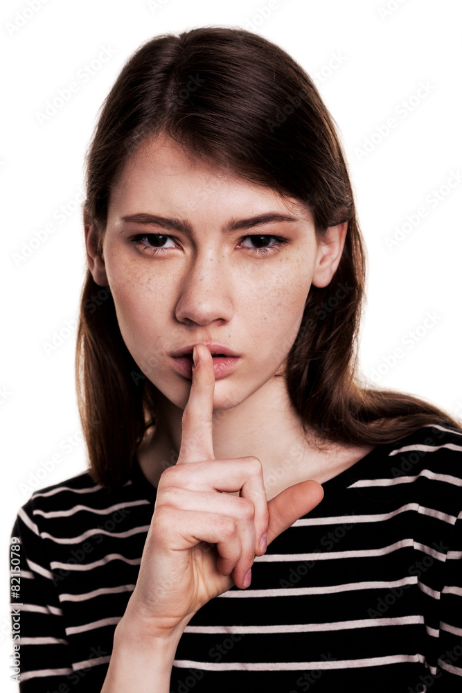 Shhhhh Woman! Finger On Lips. Silent - Silence Stock Image Shhhhh Woman! Finger On Lips. Silent - Silence Stock Image