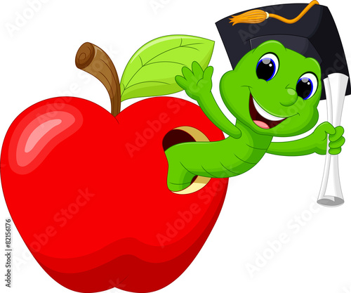 A worm in the red apple was glad to have a college degree