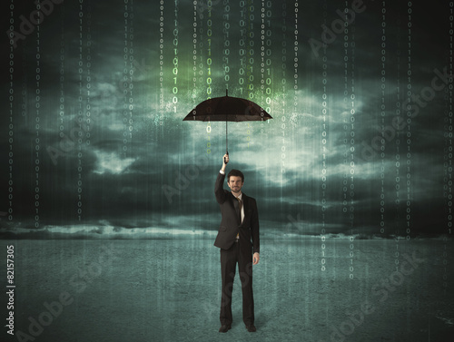 Business man standing with umbrella data protection concept © ra2 studio