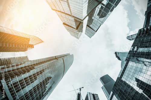 futuristic landscape of silhouettes of skyscrapers in the city