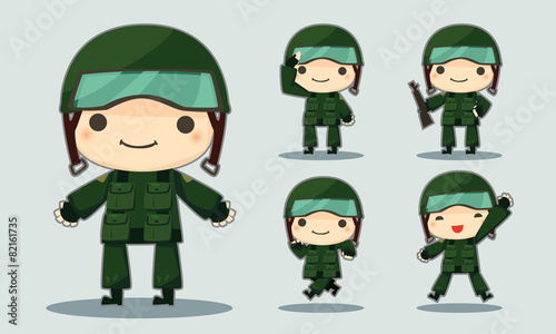 cartoon soldier set various poses
