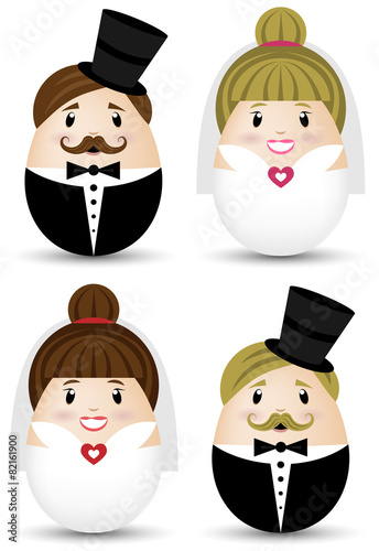bride and groom vector set