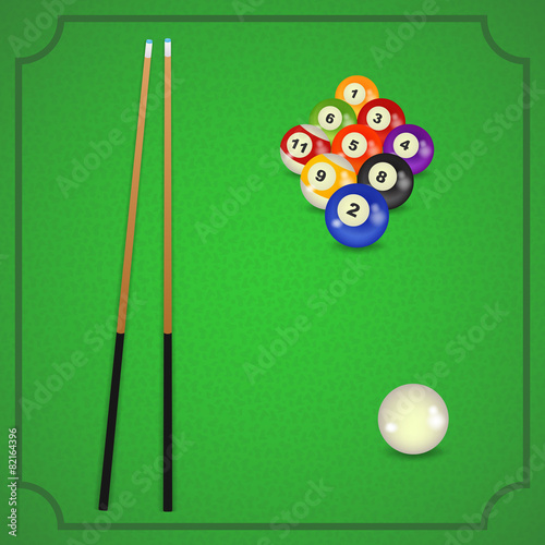 set of billiard balls, billiards, American with cue