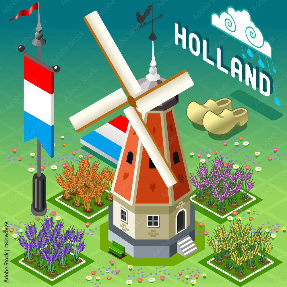 Obraz premium Isometric Holland Barn - Windmill Building