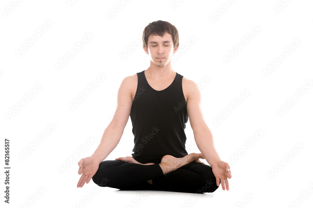 Lotus posture with fingers in yogic gesture Chin Mudra Lotus posture with fingers in yogic gesture Chin Mudra