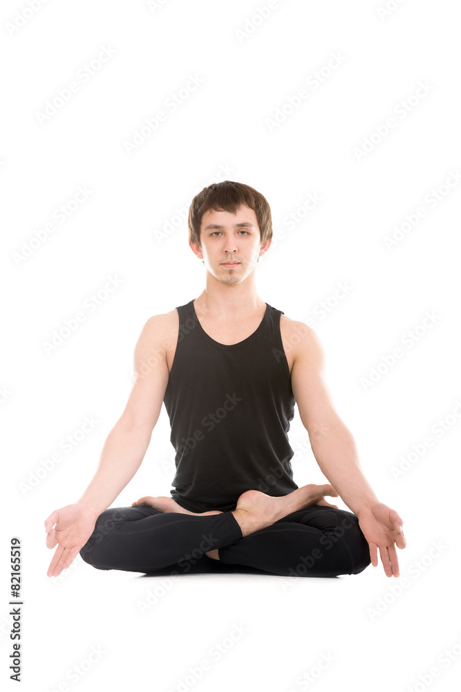 Padmasana with fingers in yogic gesture Chin Mudra Padmasana with fingers in yogic gesture Chin Mudra