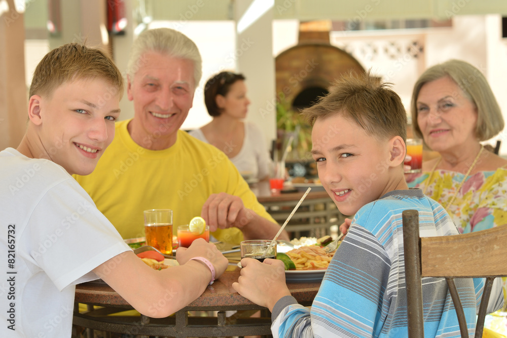 Grandparents with grandchild at breakfast