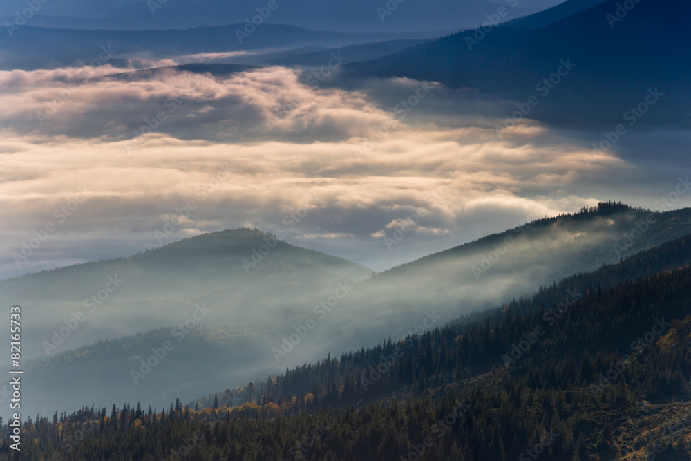 Beautiful foggy landscape in the mountains. Beautiful foggy landscape in the mountains.