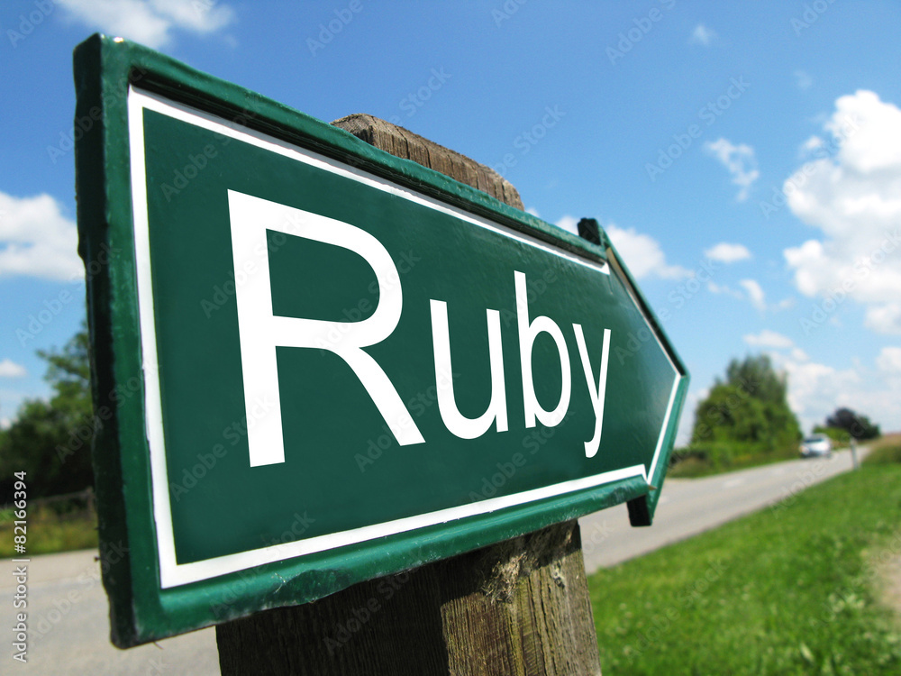 Ruby (programming language) signpost along a rural road