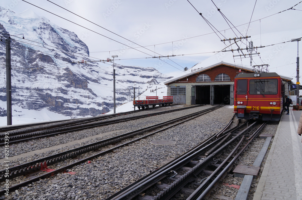 Train station in the Swiss Alps.