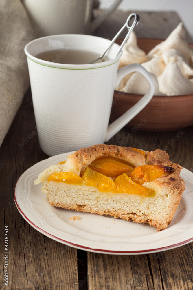 Shortcrust peach pie and cup of tea Shortcrust peach pie and cup of tea