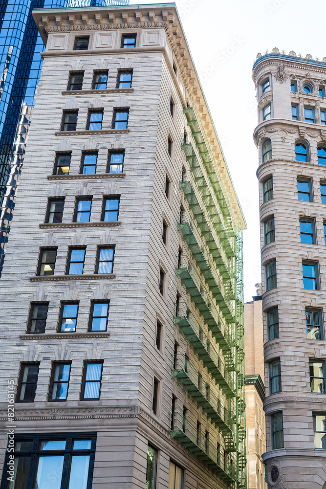 Fototapeta premium Green Iron Balconies on Old Boston Building