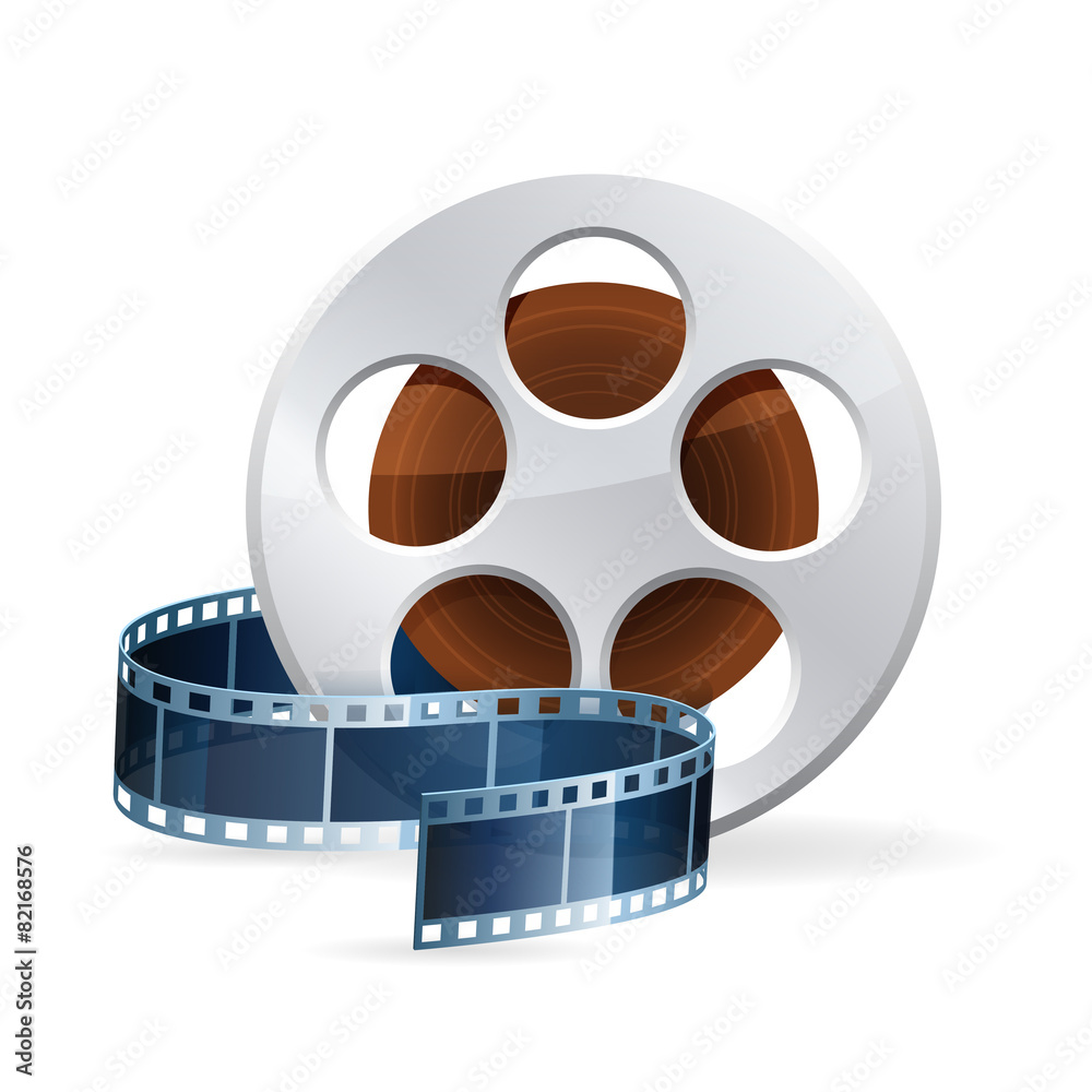 Realistic detailed cinema bobbin icon isolated on white