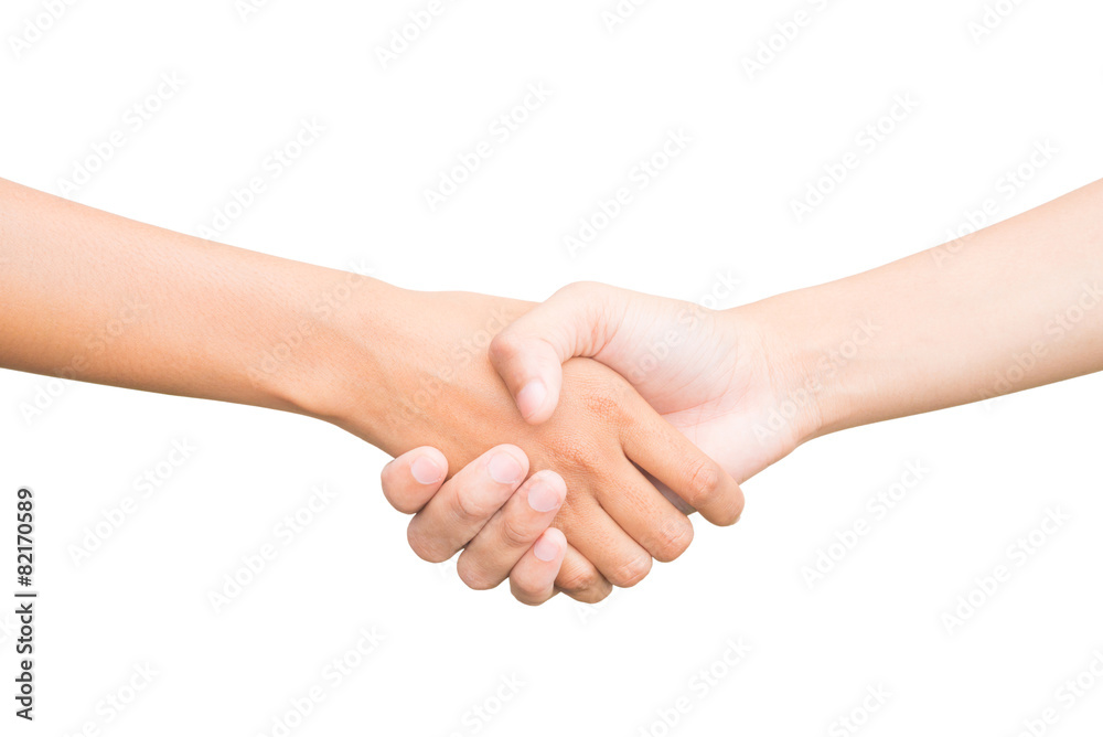 Shaking hands of two male people, isolated on white Shaking hands of two male people, isolated on white