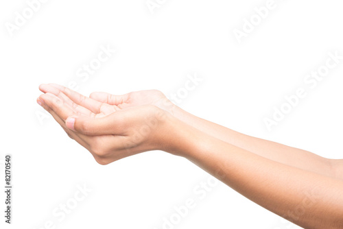 Human open empty hands on white background.