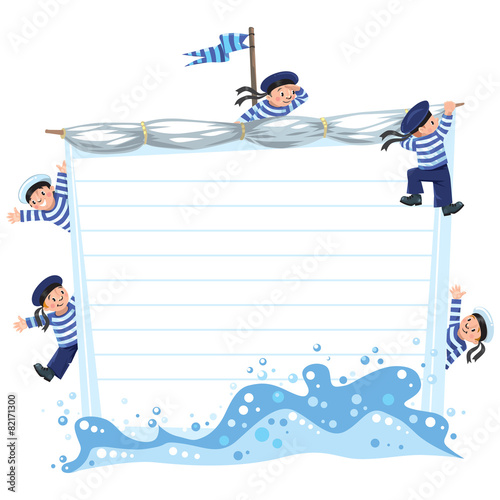 Banner or card with happy sailors