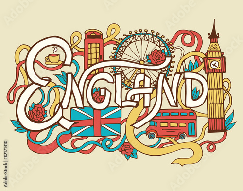 England art abstract hand lettering and doodles elements