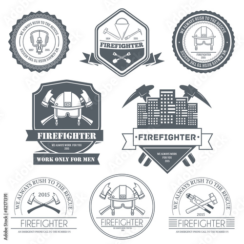 firefighter label template of emblem element for your product or