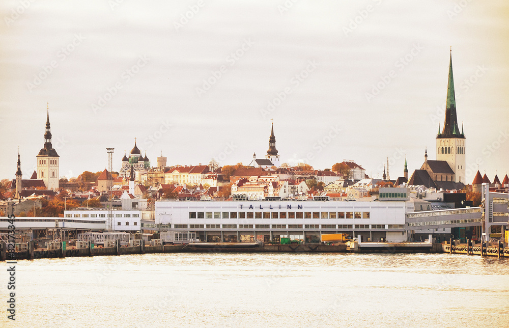 View of old city from the ship. Estonia, Tallinn.