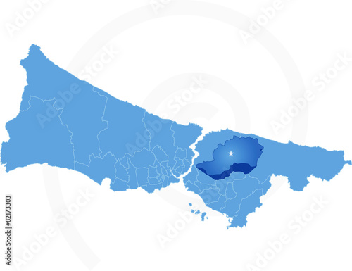 Istanbul Map with administrative districts where Cekmekoy is pul photo