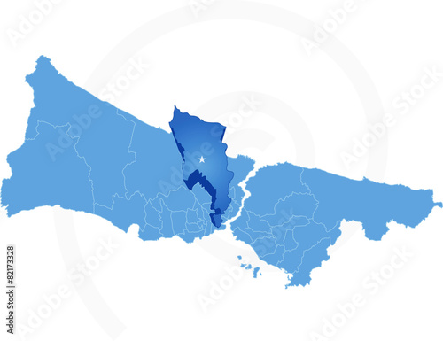 Istanbul Map with administrative districts where Eyup is pulled